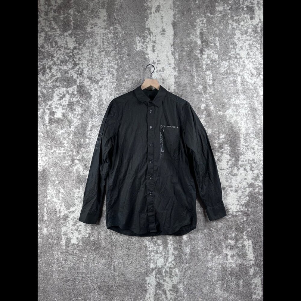 Y-3 Shirt Large Mens Black Long Sleeve Graphic Button Collared Casual